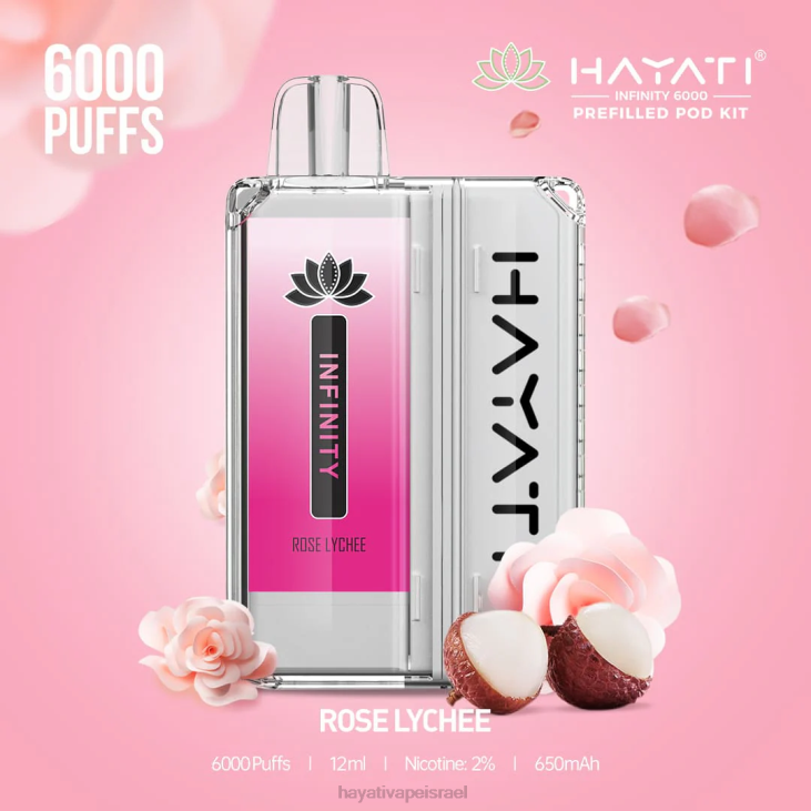 Hayati Vapes Wholesale - Hayati Infinity 6000 ערכות פוד 848P158 ורד ליצ'י